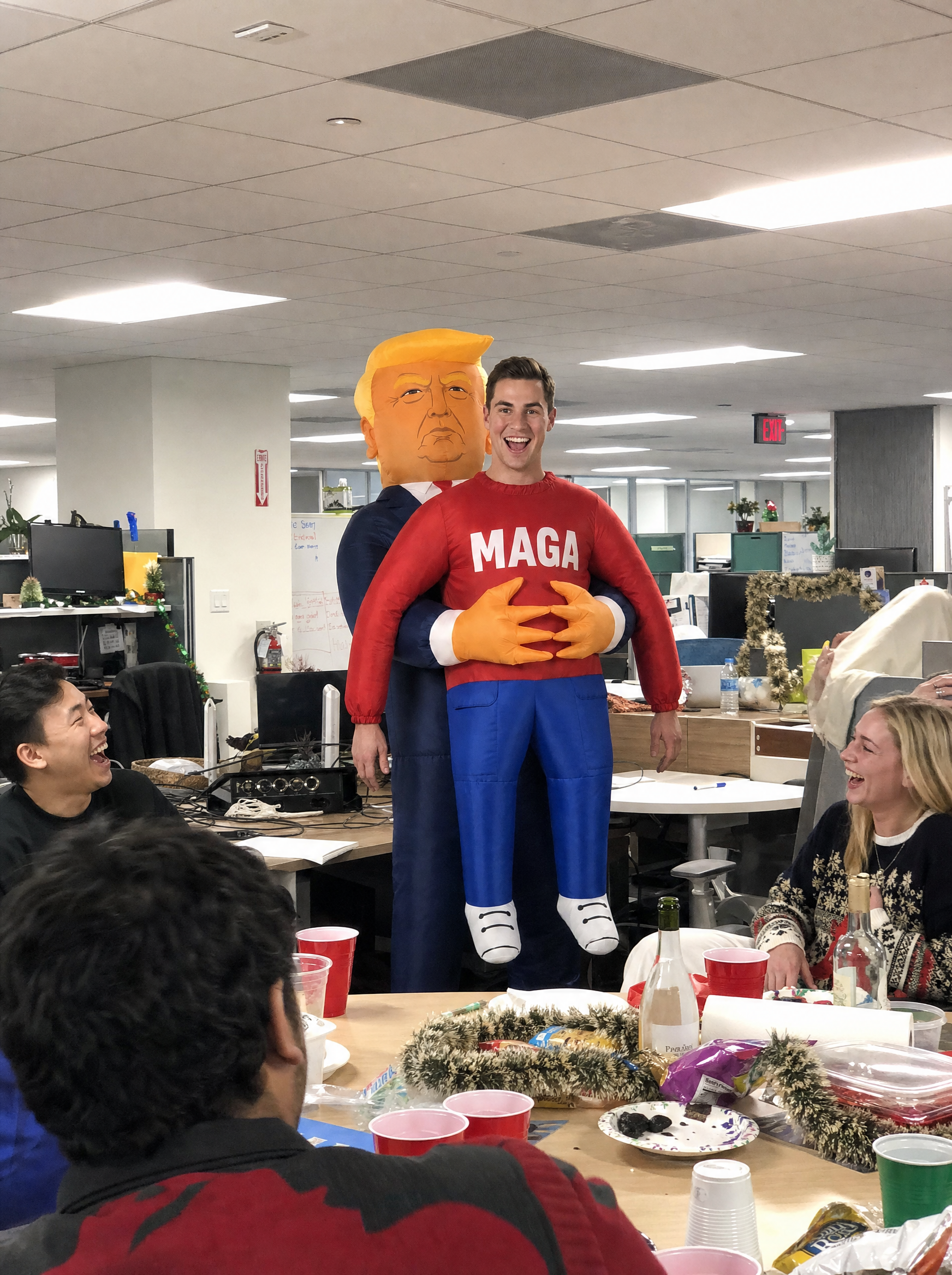 Wearing the costume at an office holiday party