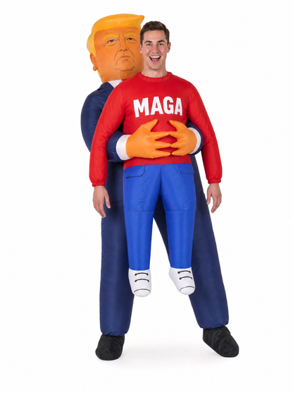 Inflatable carry-me costume, front view, one size fits most adults